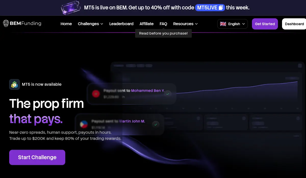 BEM Funding official website screenshot