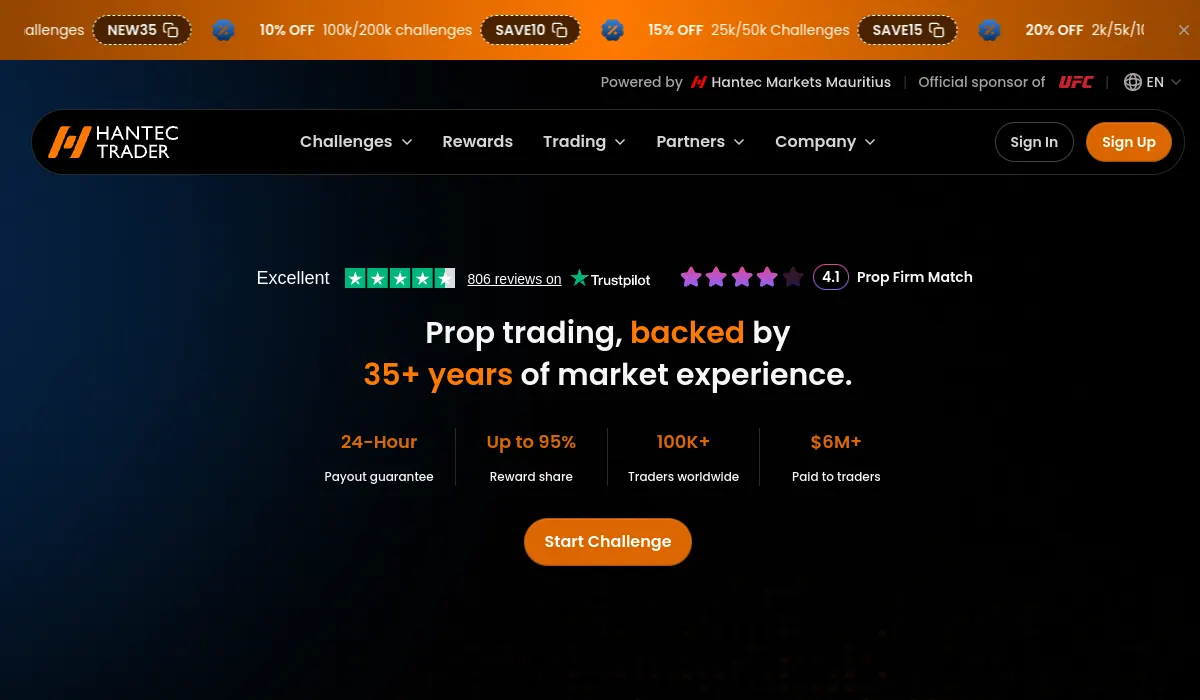 Hantec Trader official website screenshot